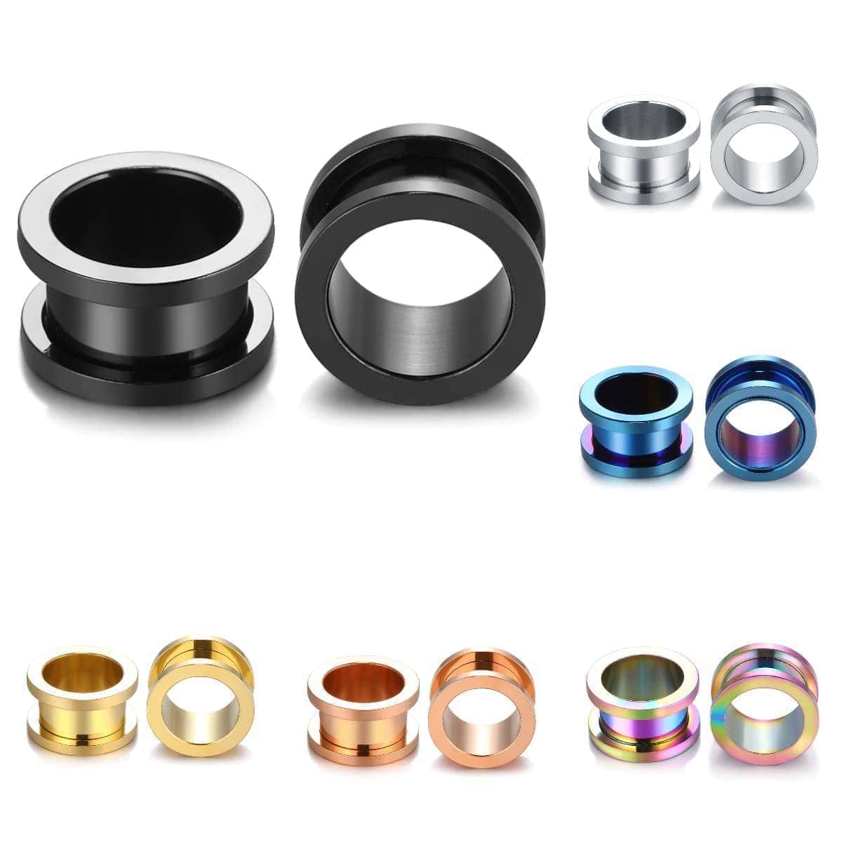 1 Pair 316L Surgical Steel Ear Tunnels 2mm-20mm