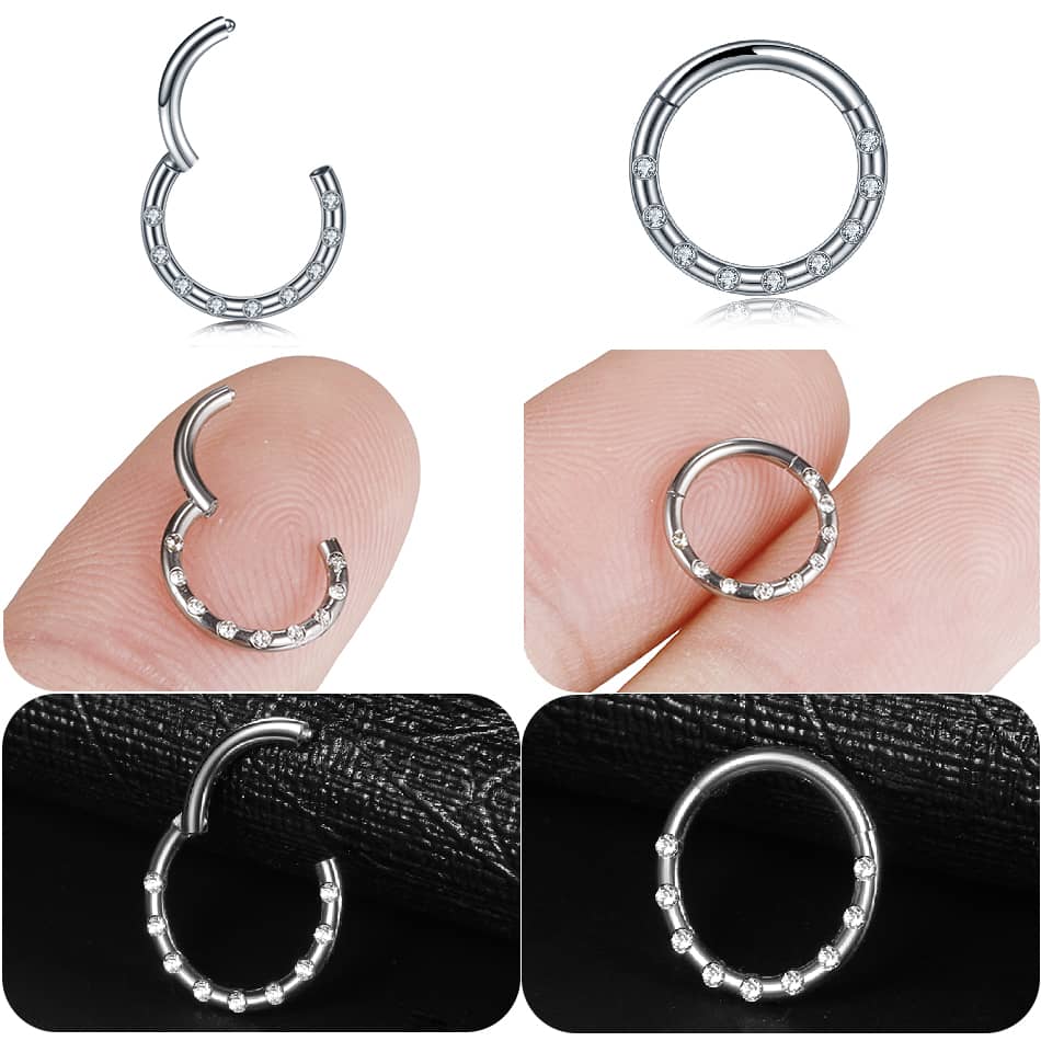 1PC Titanium Paved Zircon Hinged Segment Ring