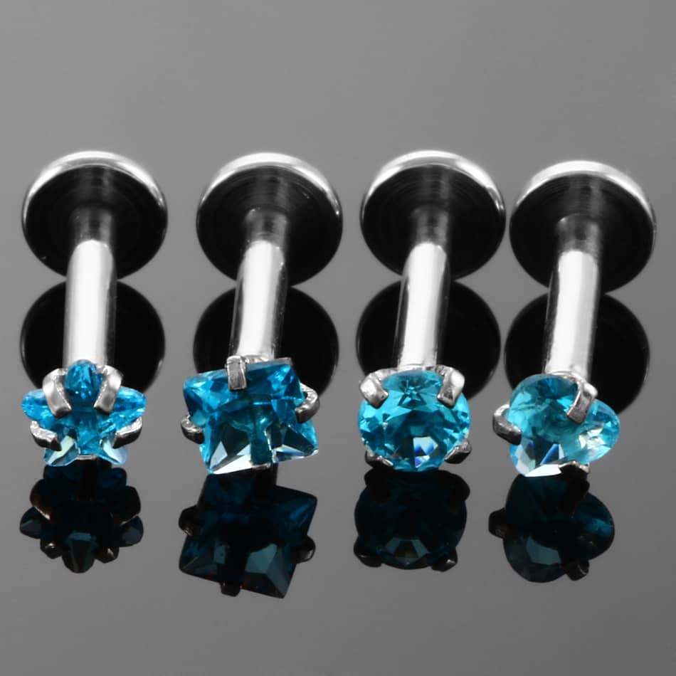 4PCS CZ Gem Labret Monroe Lip Rings