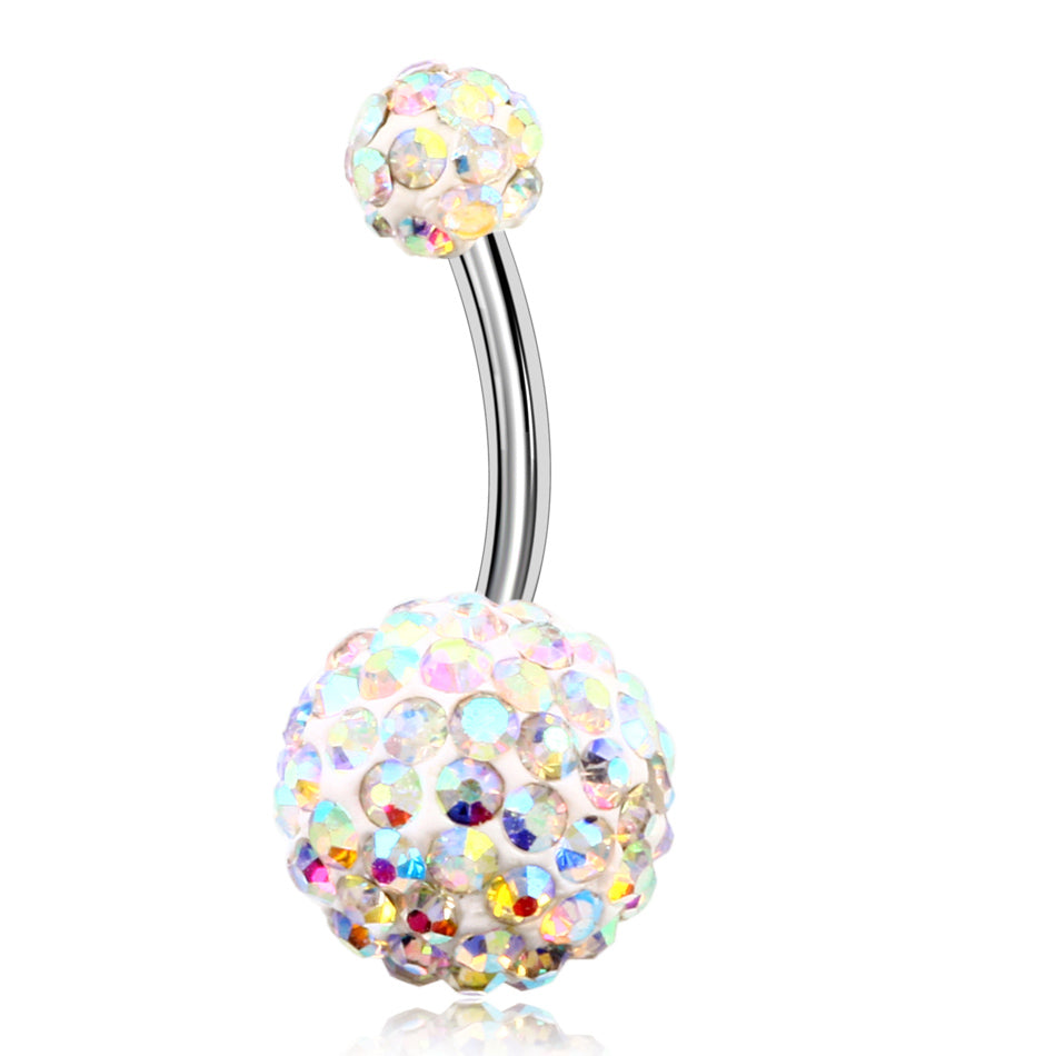 1PC 316L Steel Rhinestone Belly Button Ring