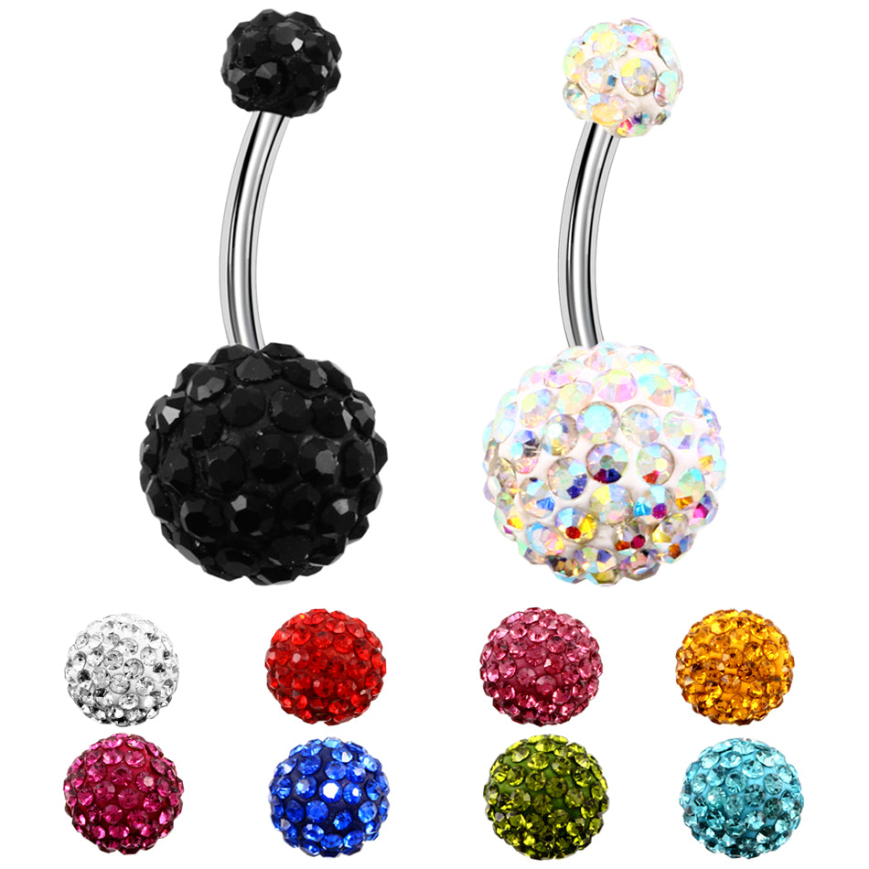 1PC 316L Steel Rhinestone Belly Button Ring