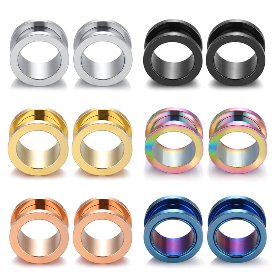 1 Pair 316L Surgical Steel Ear Tunnels 2mm-20mm