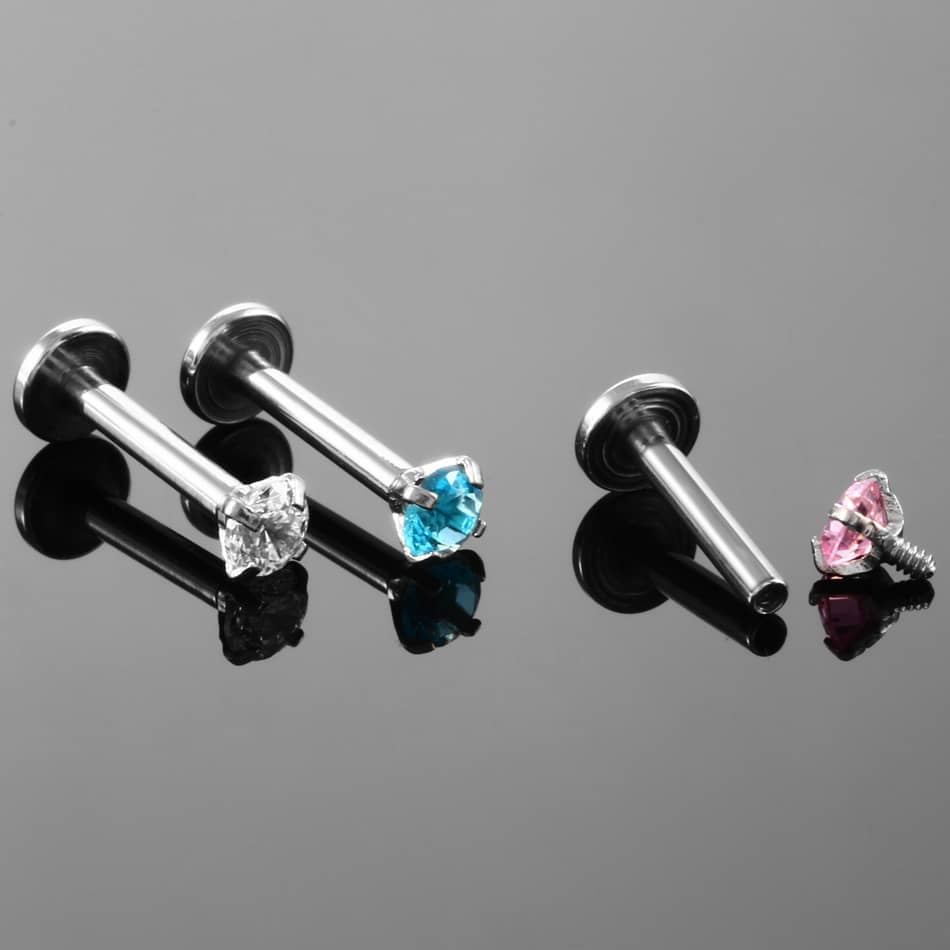 4PCS CZ Gem Labret Monroe Lip Rings