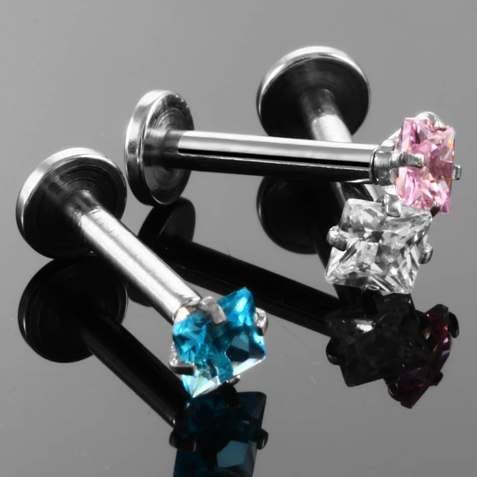 4PCS CZ Gem Labret Monroe Lip Rings