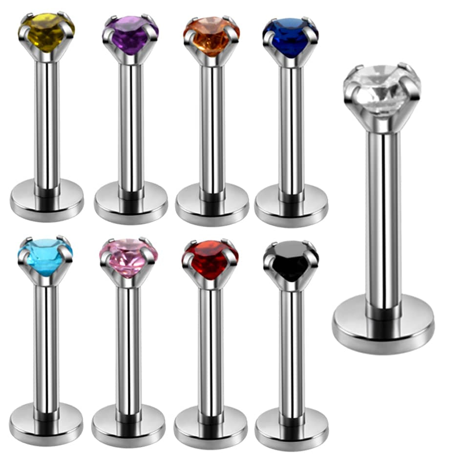 9PCS Steel CZ Gem Labret Lip Rings Jewelry Lot