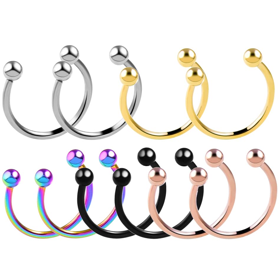 10PCS Stainless Steel Horseshoe Barbell Rings Smiley 5color*2