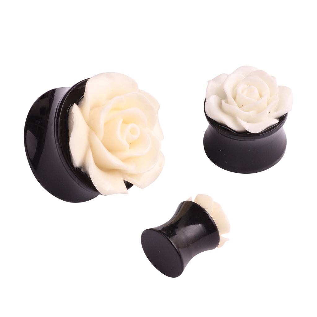1Pair Tridimensional Rose Ear Plugs 8mm-25mm