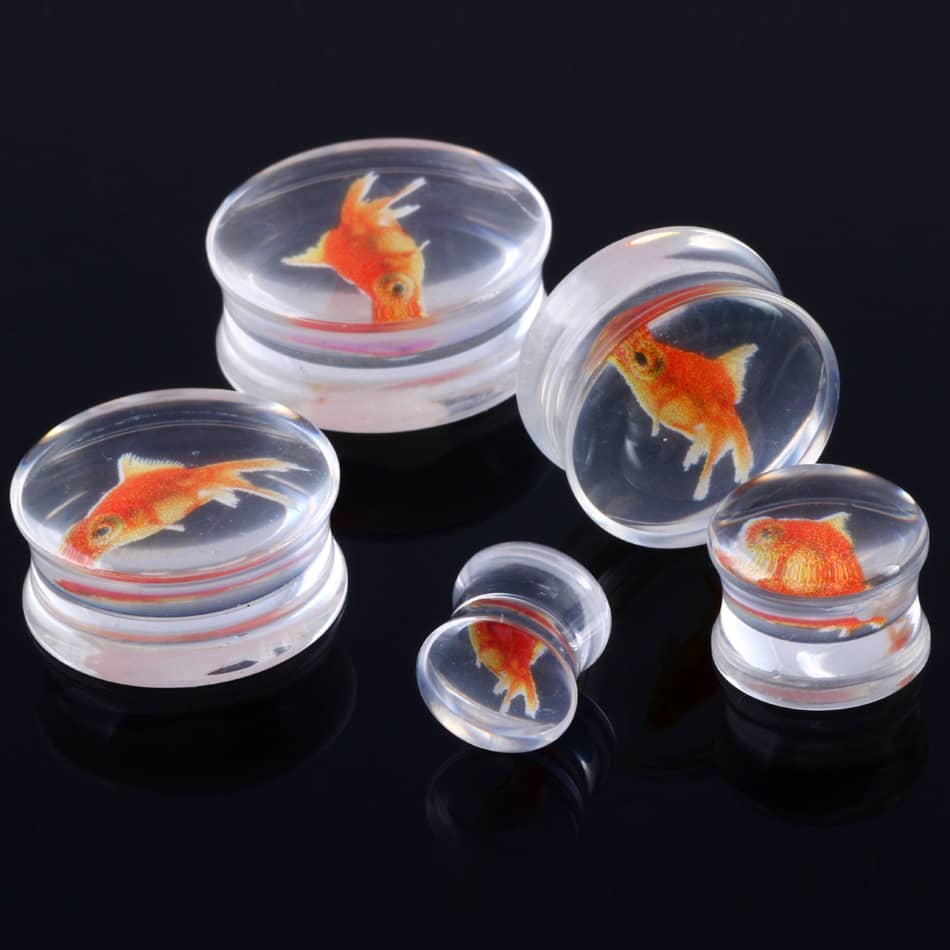 1 Pair Clear Acrylic Ear Plug Goldfish Tunnel