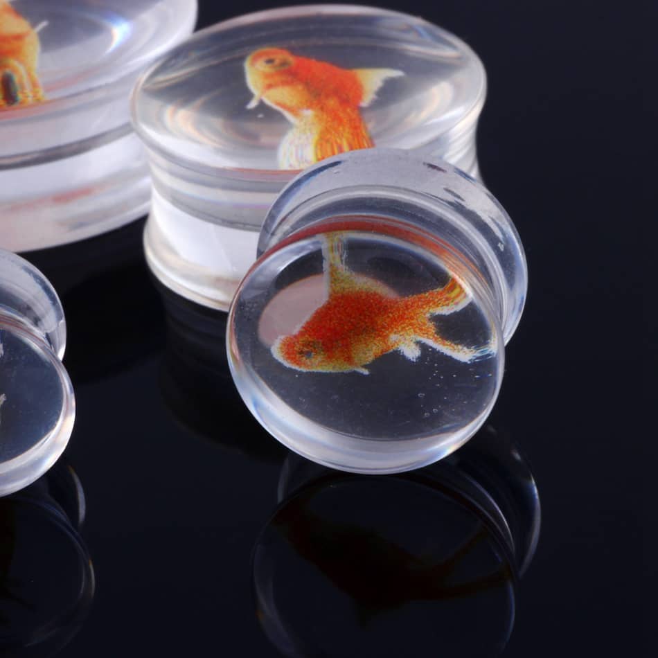 1 Pair Clear Acrylic Ear Plug Goldfish Tunnel