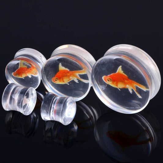 1 Pair Clear Acrylic Ear Plug Goldfish Tunnel