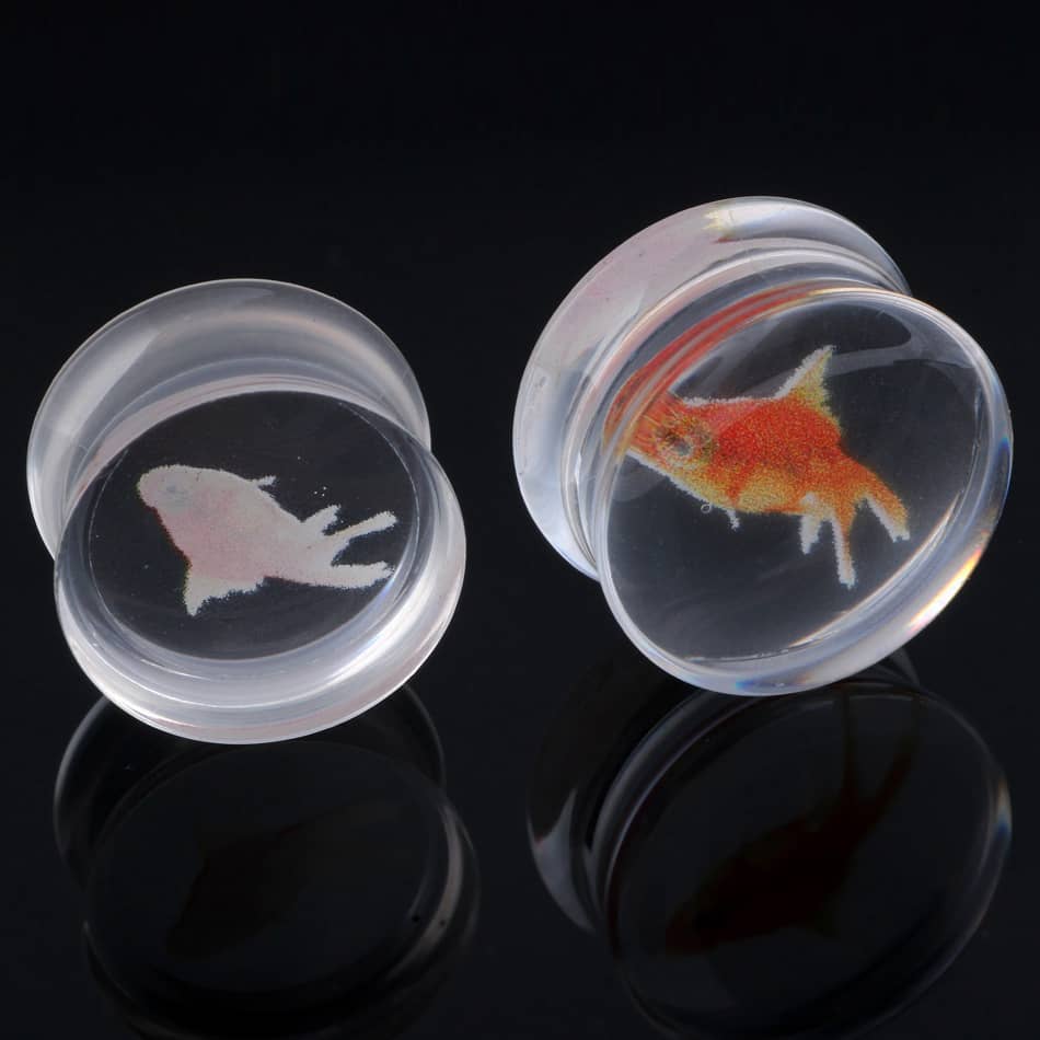 1 Pair Clear Acrylic Ear Plug Goldfish Tunnel