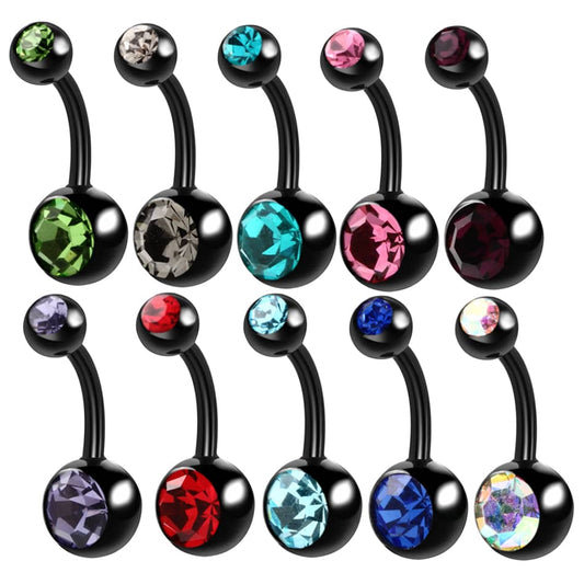 10PCS Surgical Steel Crystal Belly Button Rings