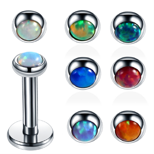 1PC 316L Steel Opal Labret Ear Stud