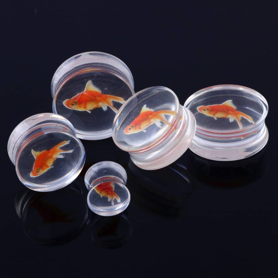 1 Pair Clear Acrylic Ear Plug Goldfish Tunnel