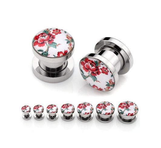 1 Pair 316L Steel Ear Plugs Tunnels Spring Flower 6-16mm