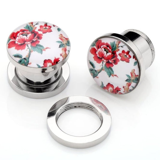 1 Pair 316L Steel Ear Plugs Tunnels Spring Flower 6-16mm