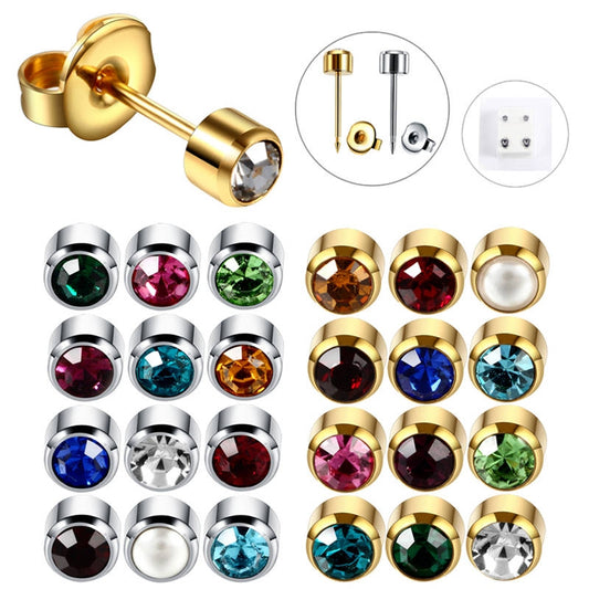 2PCS Surgical Steel Birthstone Ears Studs Tragus Piercing