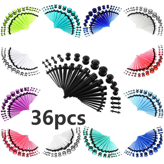 36pcs Acrylic Ear Tapers Gauges Piercings 14G-00G