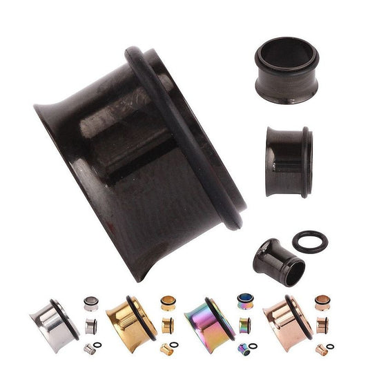 1 Pair Stainless Steel Ear Tunnels 1.6-25mm Single Flared With Belt