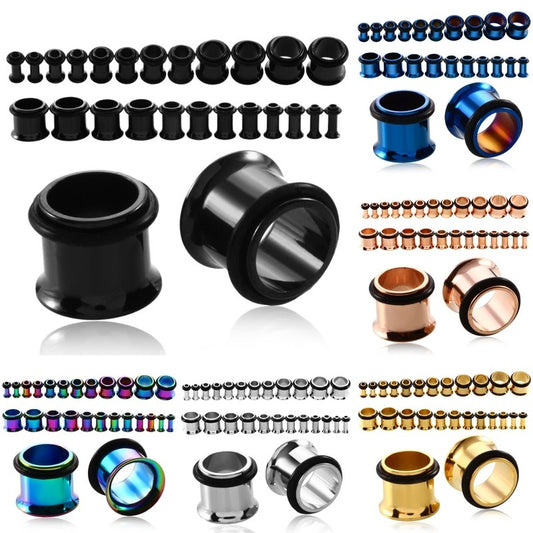 1 Pair Stainless Steel Ear Tunnels 1.6-25mm Single Flared With Belt