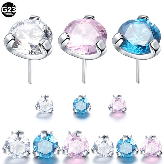 1PC Titanium Pushed-in Body Jewelry Head Zircon With 3 Claws