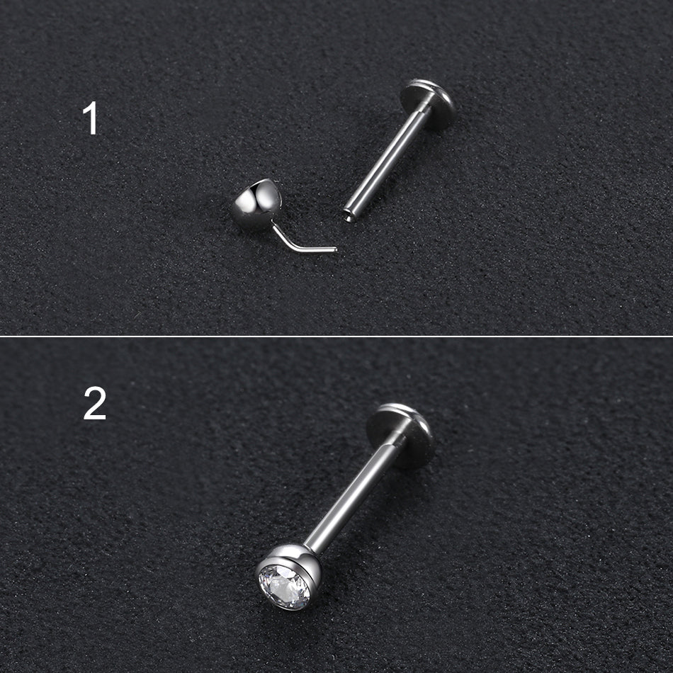 1PC Titanium Pushed-in Body Jewelry Head Labret Ear Studs Nose Studs