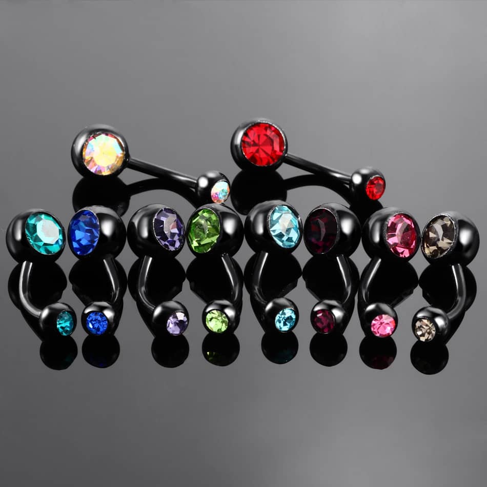 10PCS Surgical Steel Crystal Belly Button Rings