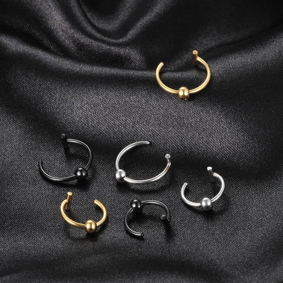 1PC Steel Fake Septum Lip Ring With Ball