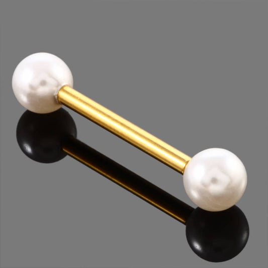 1PC Titanium Imitated Pearl Nipple Stud Tongue Ring