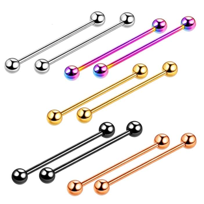 10PCS Stainless Steel Industrial Barbell Rings Ear Studs 5 Color*2