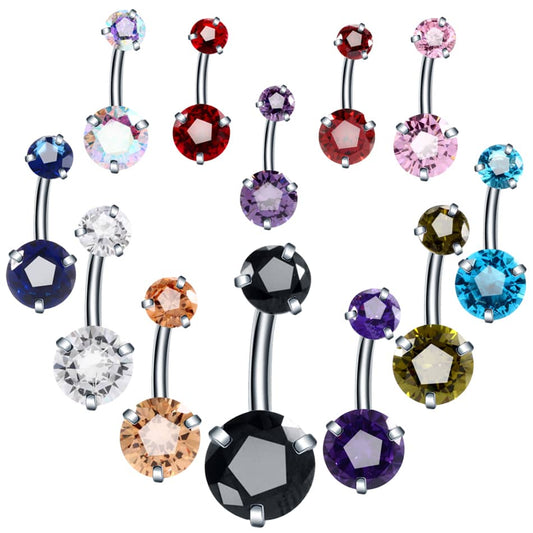 1PC Steel Double Zircon Belly Button Ring