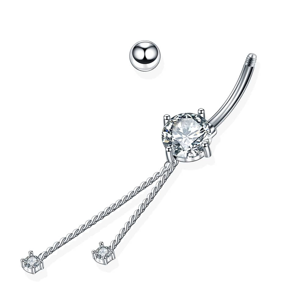 1PC Stainless Steel Zircon Dangle Belly Chain