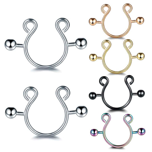 2PCS Steel Horseshoe Fake Nipple Rings