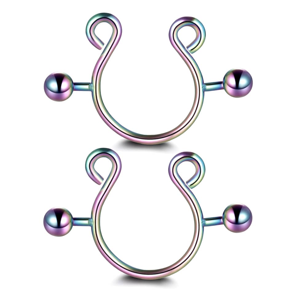 2PCS Steel Horseshoe Fake Nipple Rings