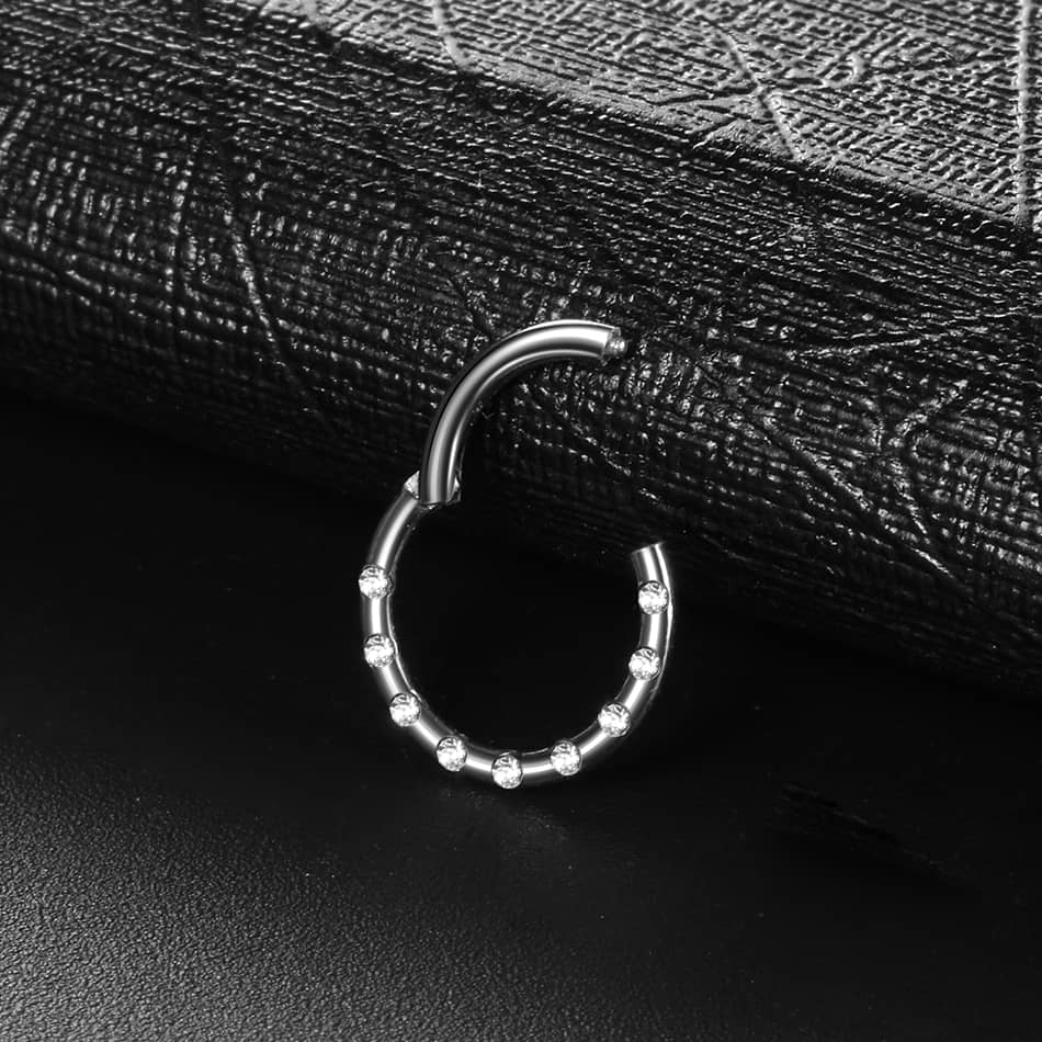 1PC Titanium Paved Zircon Hinged Segment Ring
